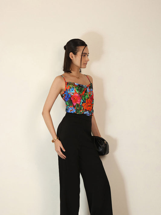 Satin Floral Top - Red