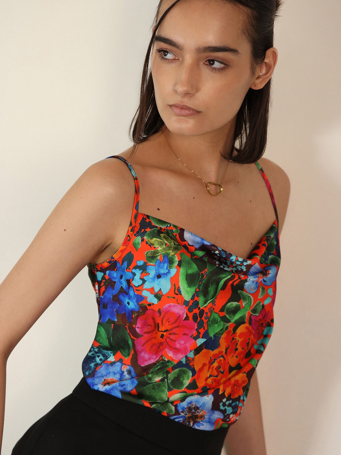 Satin Floral Top - Red