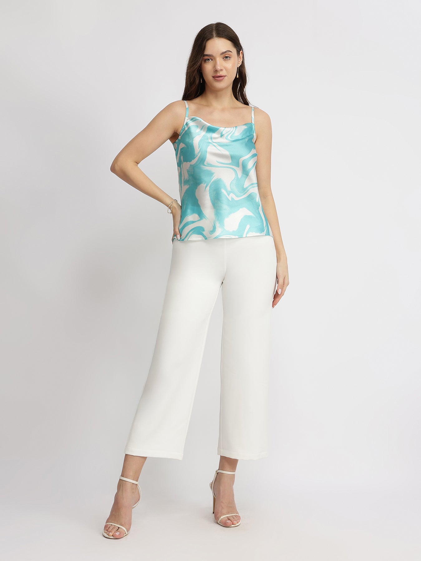 Satin Marble Print Camisole - Light Blue