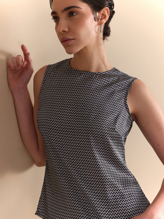 Satin Retro Print Camisole - Black & White