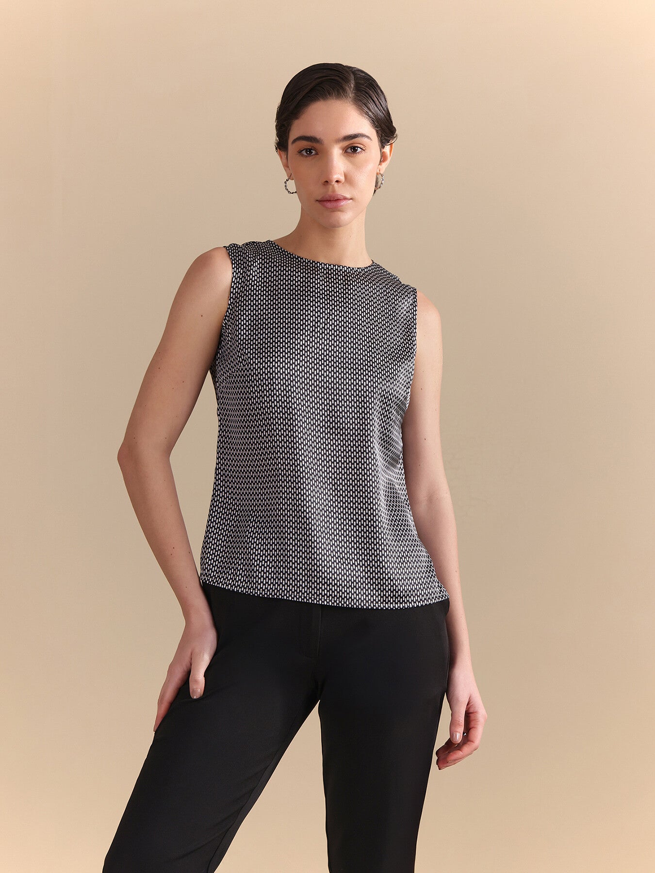 Satin Retro Print Camisole - Black & White