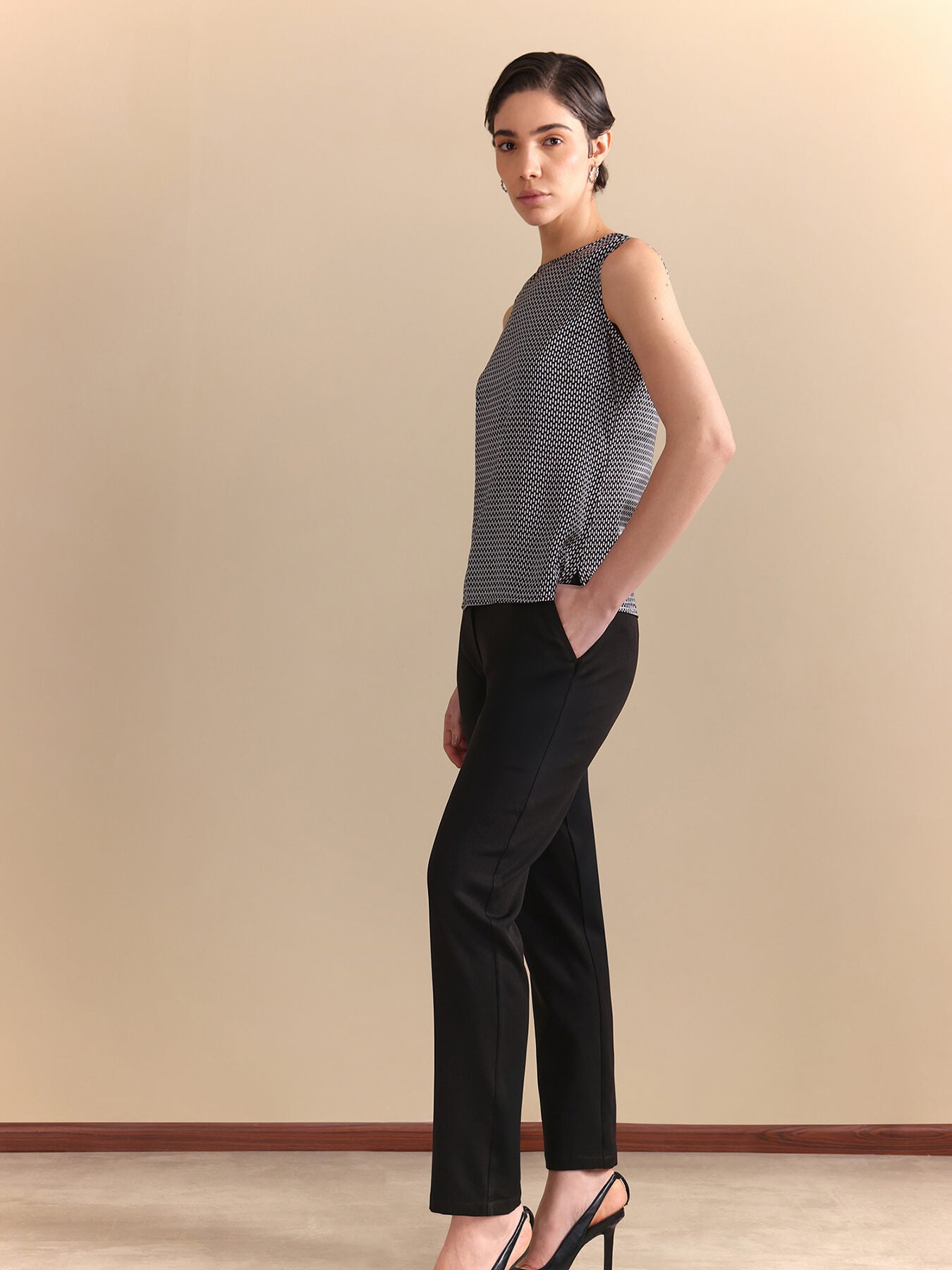 Satin Retro Print Camisole - Black & White