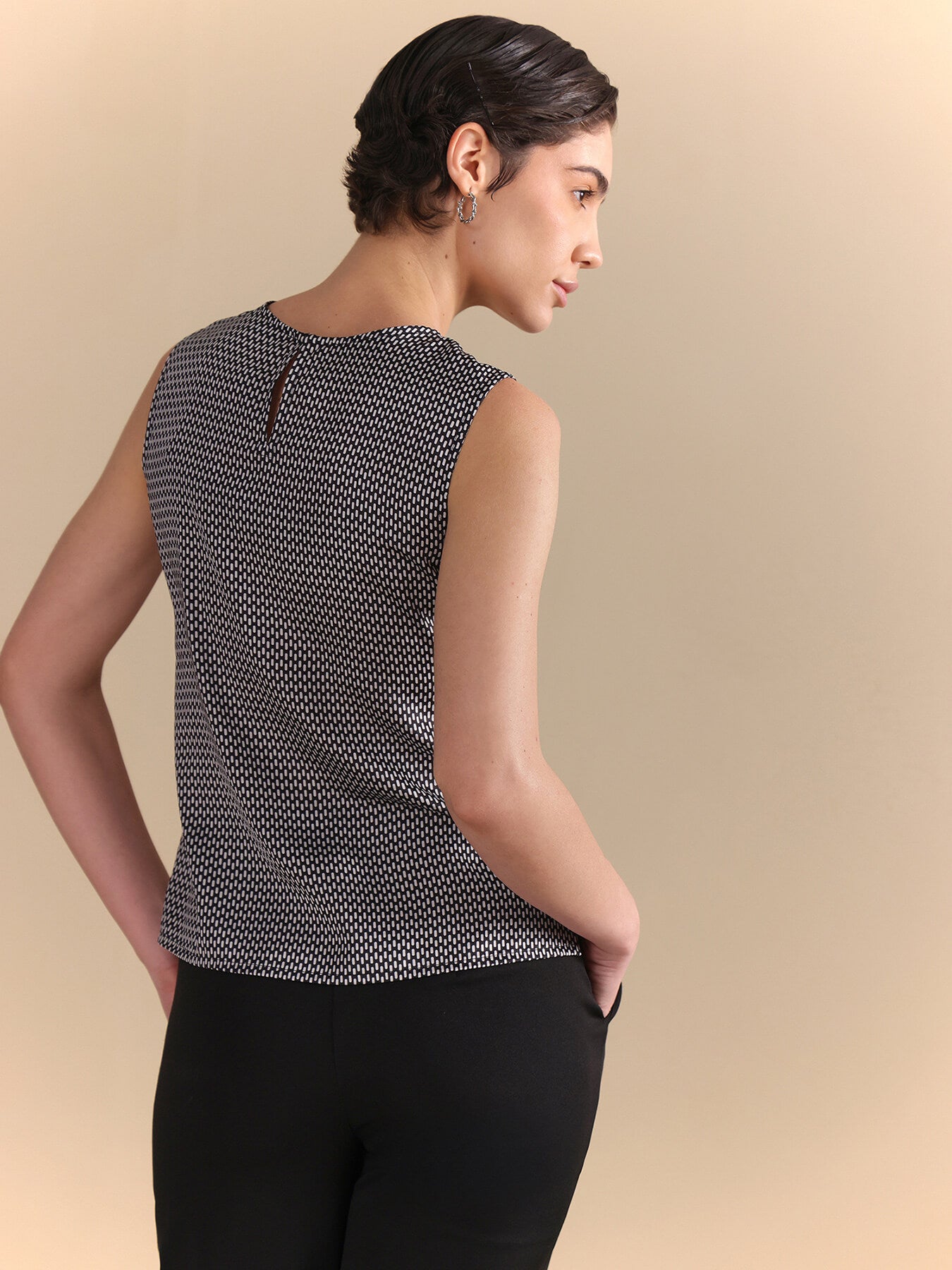 Satin Retro Print Camisole - Black & White