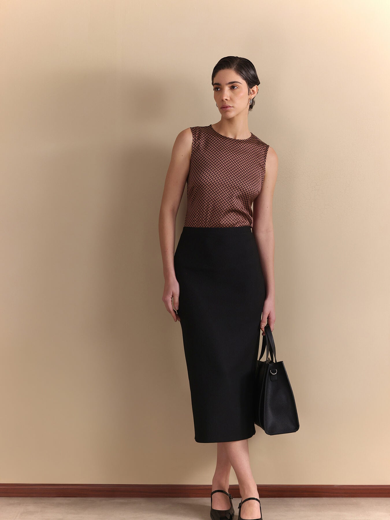 Satin Retro Print Camisole - Dusty Pink & Brown