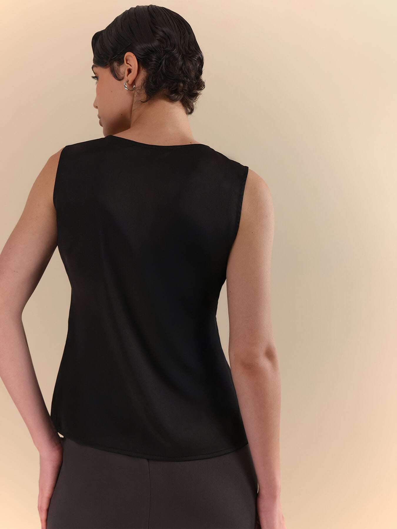 Satin Scoop Neck Camisole - Black