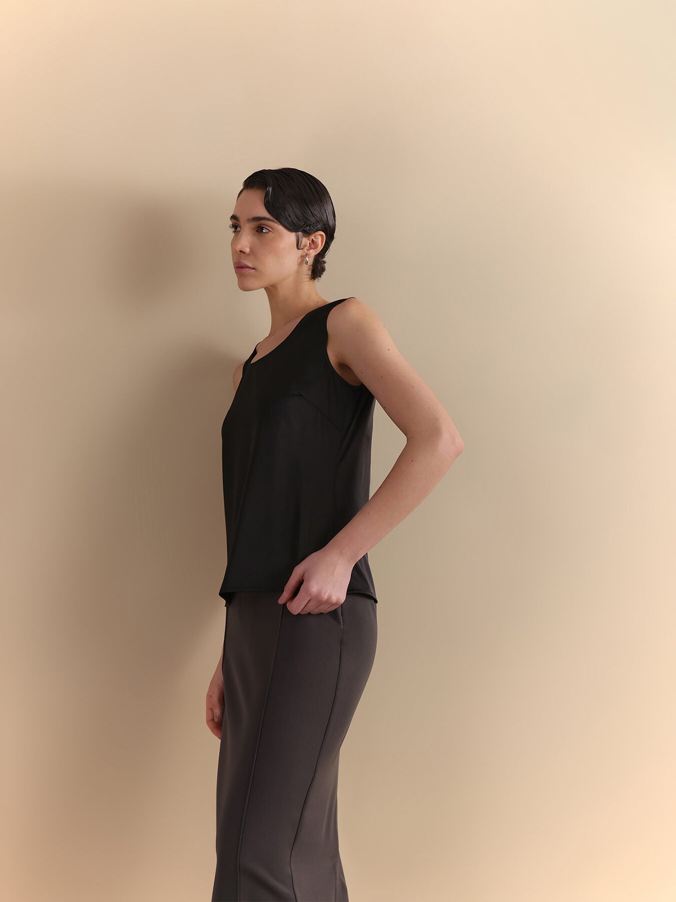 Satin Scoop Neck Camisole - Black