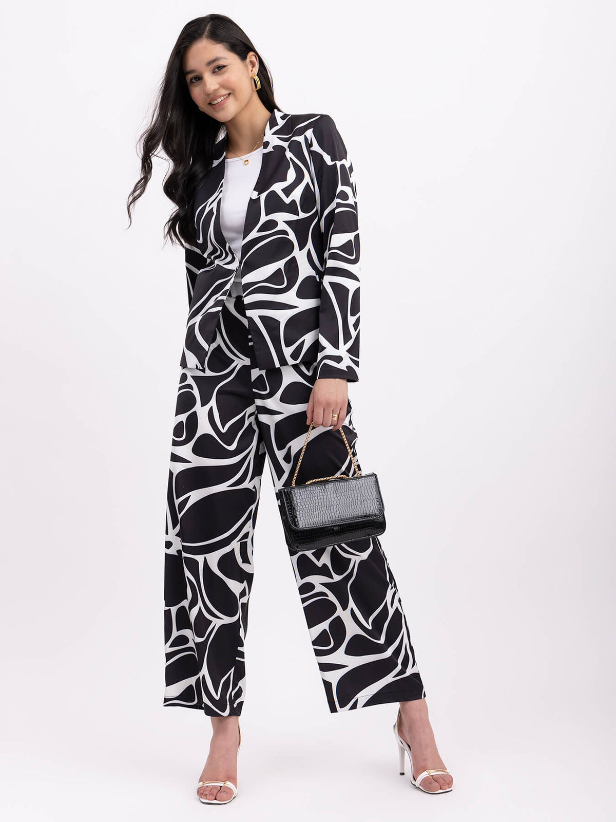 Satin Lined Jacket And Pants Co-ord - Black And White