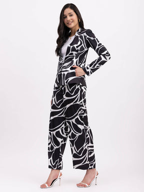 Satin Lined Jacket And Pants Co-ord - Black And White