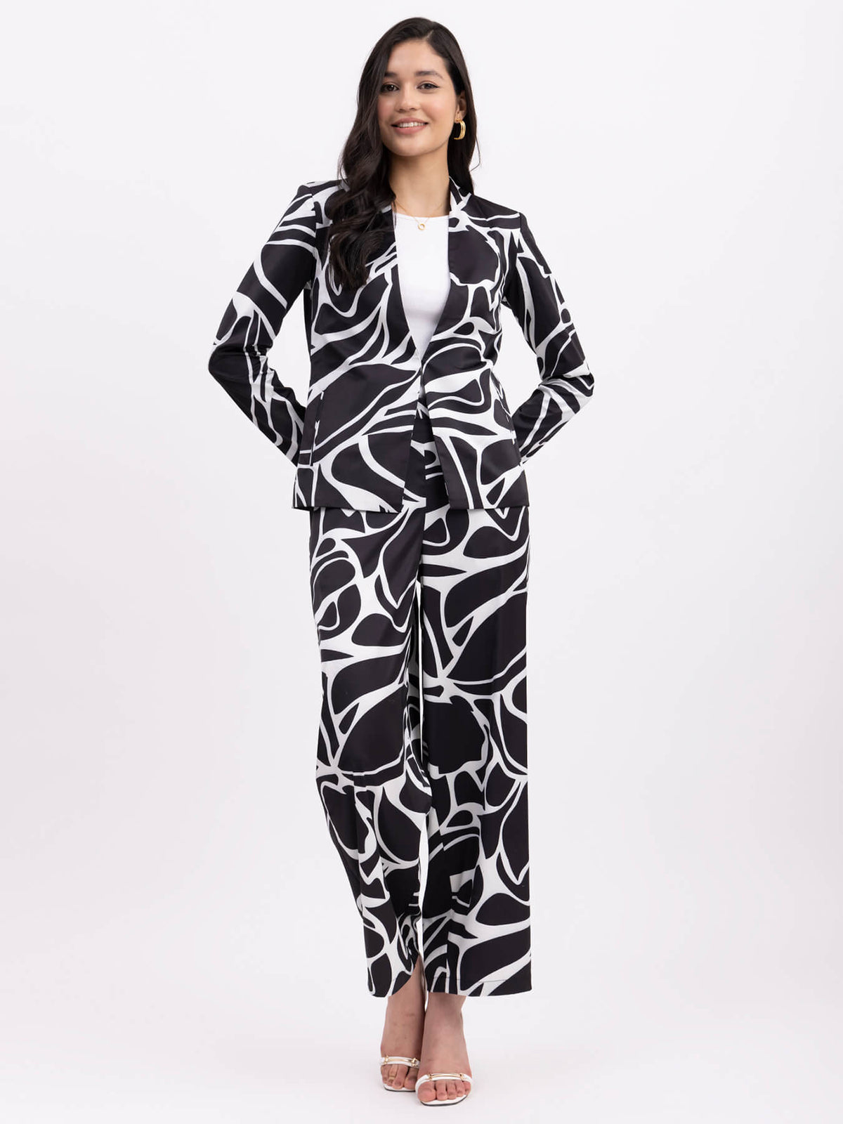 Satin Lined Jacket And Pants Co-ord - Black And White