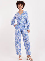 Wrap Top And Trouser Co-ord - White And Blue