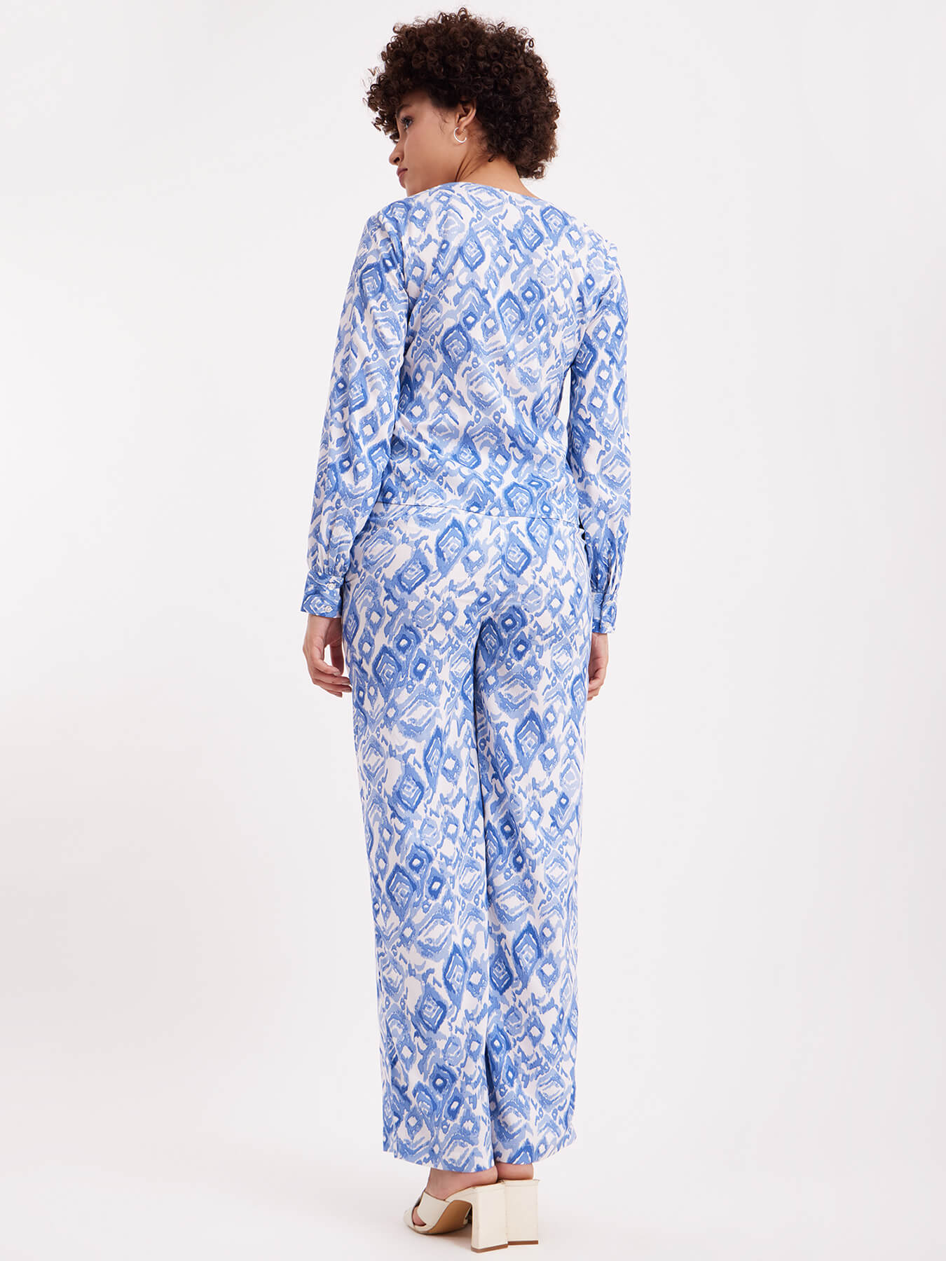 Wrap Top And Trouser Co-ord - White And Blue