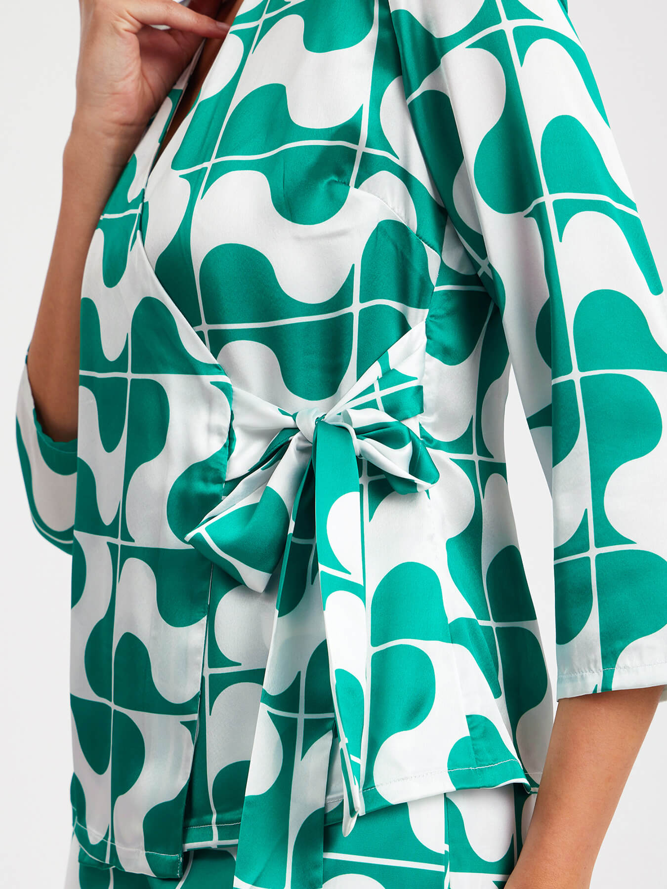Satin Shirt And Pants Co-ord - Green And White