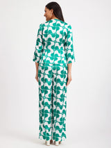 Satin Shirt And Pants Co-ord - Green And White