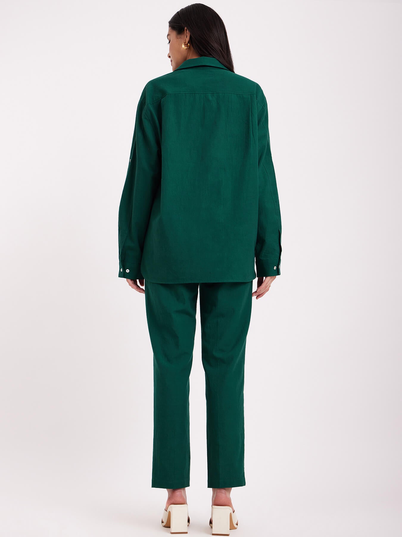 Linen Oversized Shirt And Trouser Co-ord - Green
