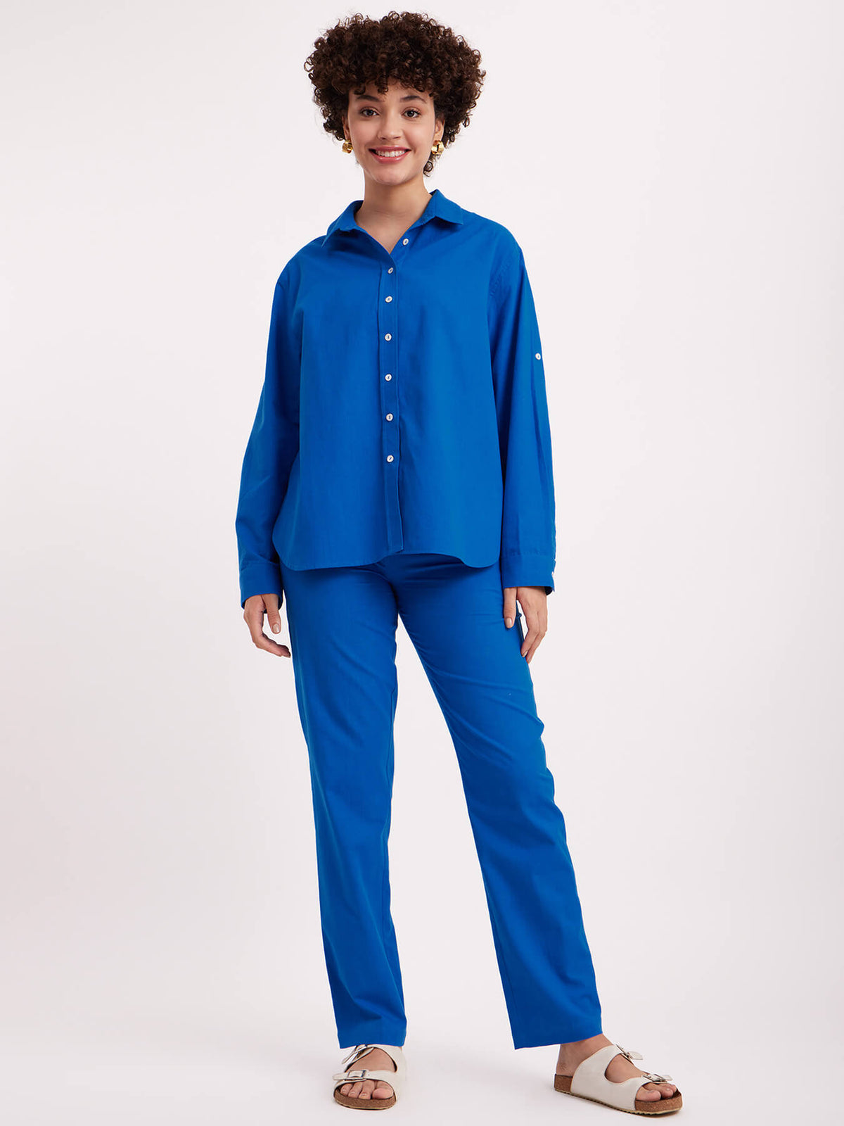 Linen Oversized Shirt And Trouser Co-ord - Blue