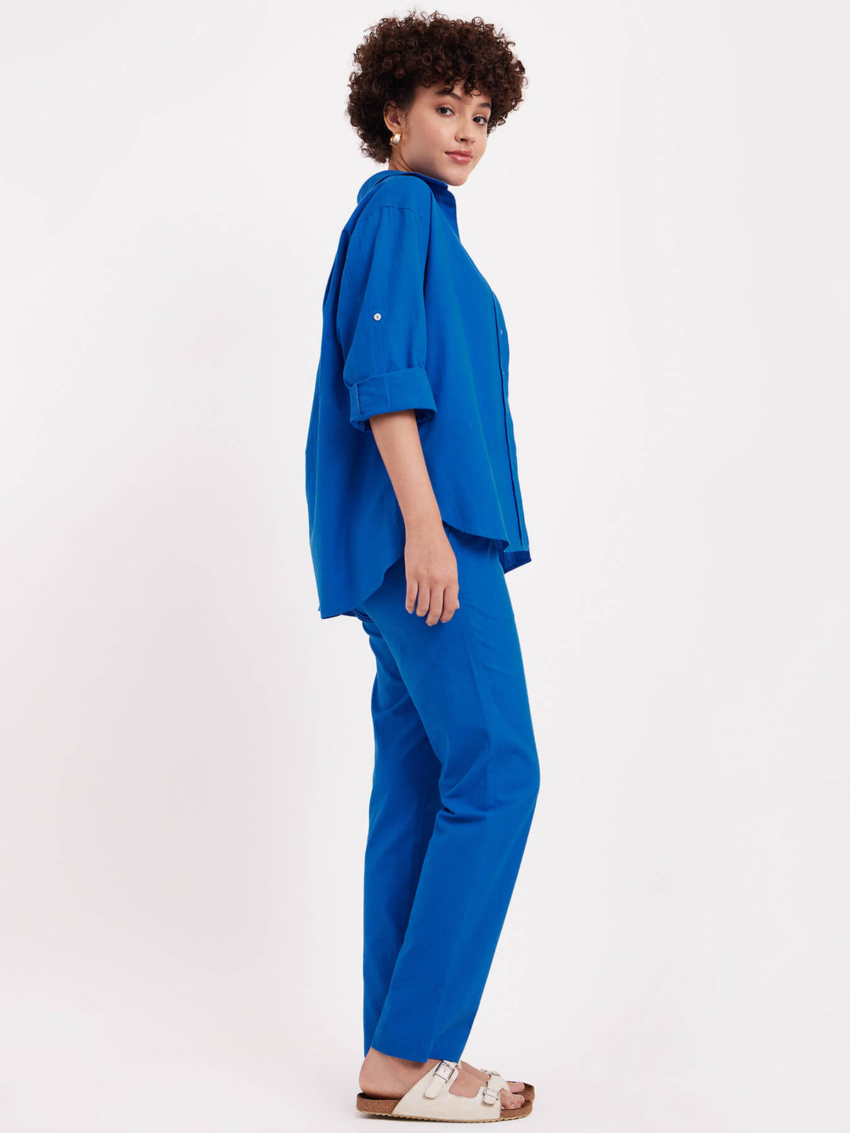 Linen Oversized Shirt And Trouser Co-ord - Blue