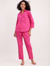 Linen Collared Shirt And Trouser Co-ord - Fuchsia