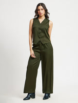 Button Down Vest And Trousers Co-ord Set - Olive