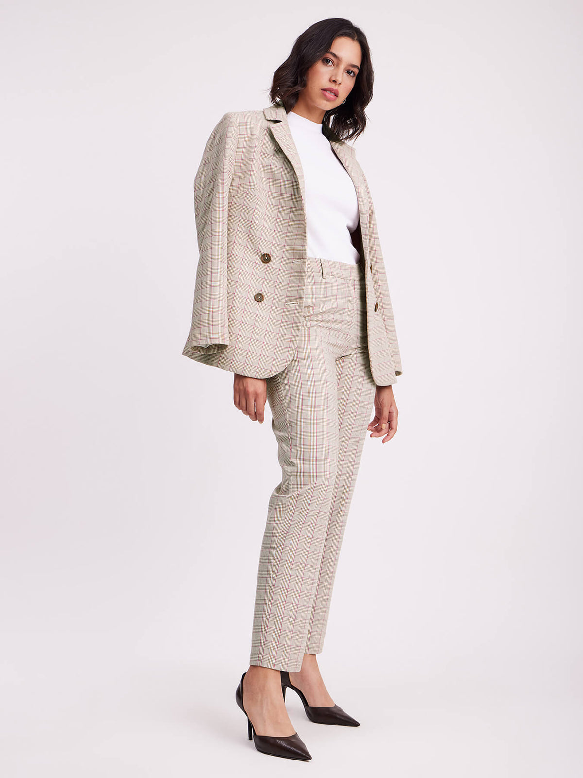 Checkered Blazer And Trouser Co-ord - Beige