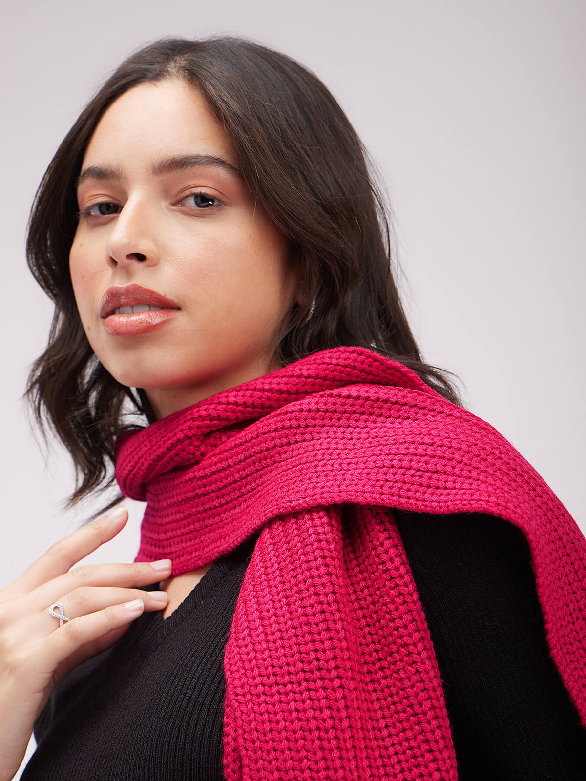 Textured Knit Muffler- Fuchsia