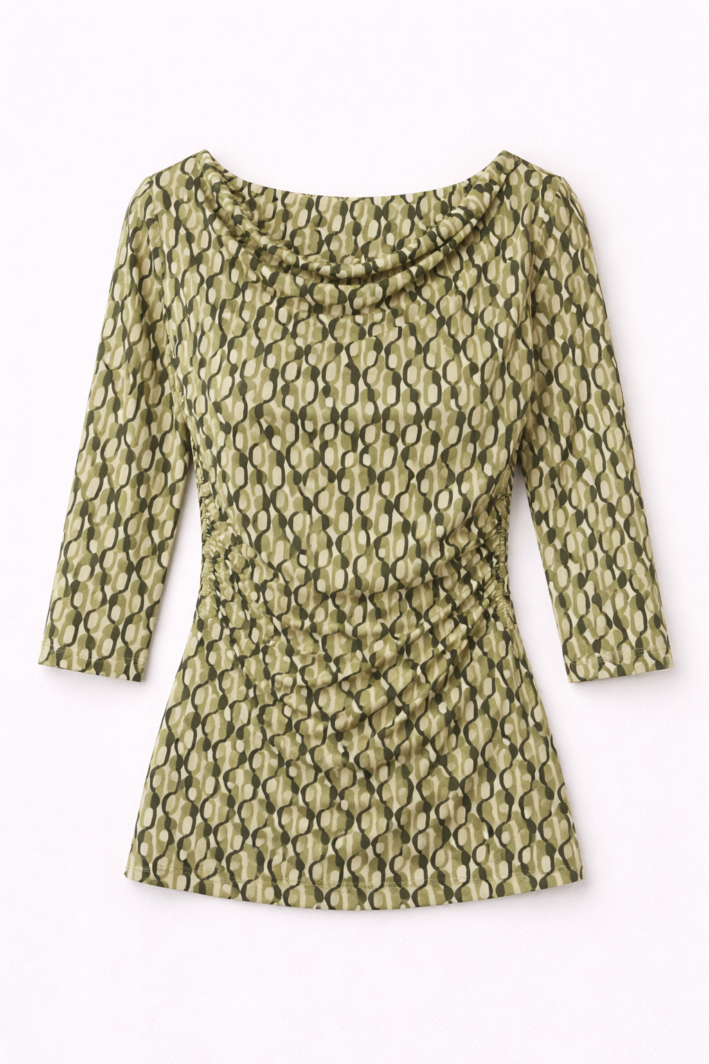 Geometric Cowl Neck Top - Olive