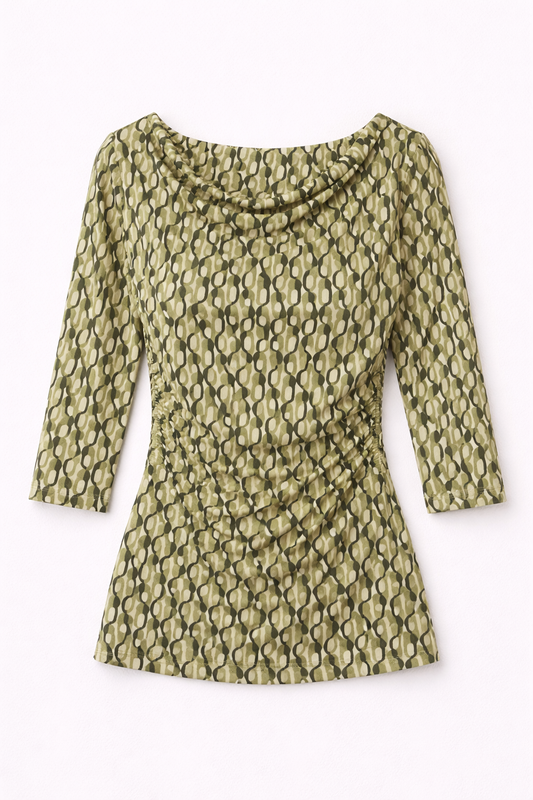 Geometric Cowl Neck Top - Olive