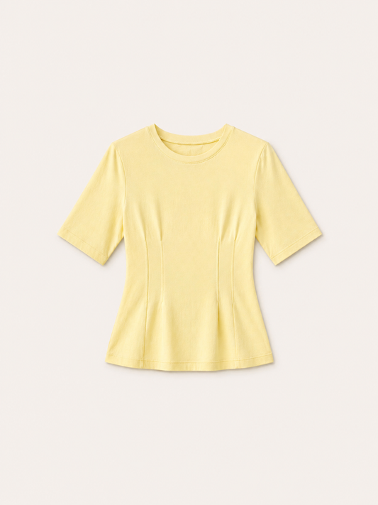 Cotton Round Neck Darted Top - Yellow