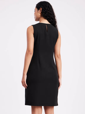 Crew Neck Shift Dress - Black