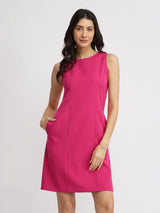 Crew Neck Shift Dress - Fuchsia Pink