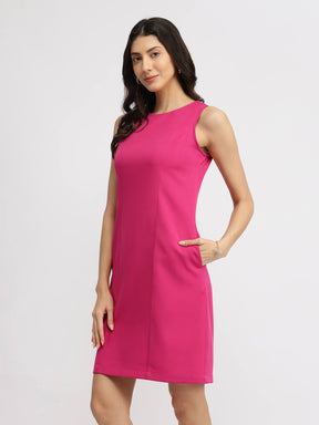 Crew Neck Shift Dress - Fuchsia Pink