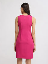 Crew Neck Shift Dress - Fuchsia Pink