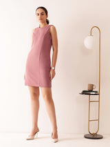 Crew Neck Shift Dress - Dusty Pink