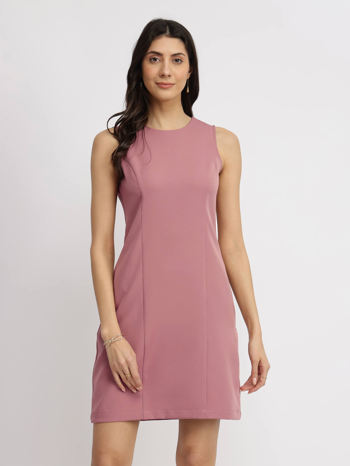 Crew Neck Shift Dress - Dusty Pink
