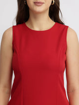 Crew Neck Shift Dress - Red
