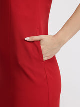 Crew Neck Shift Dress - Red