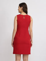 Crew Neck Shift Dress - Red