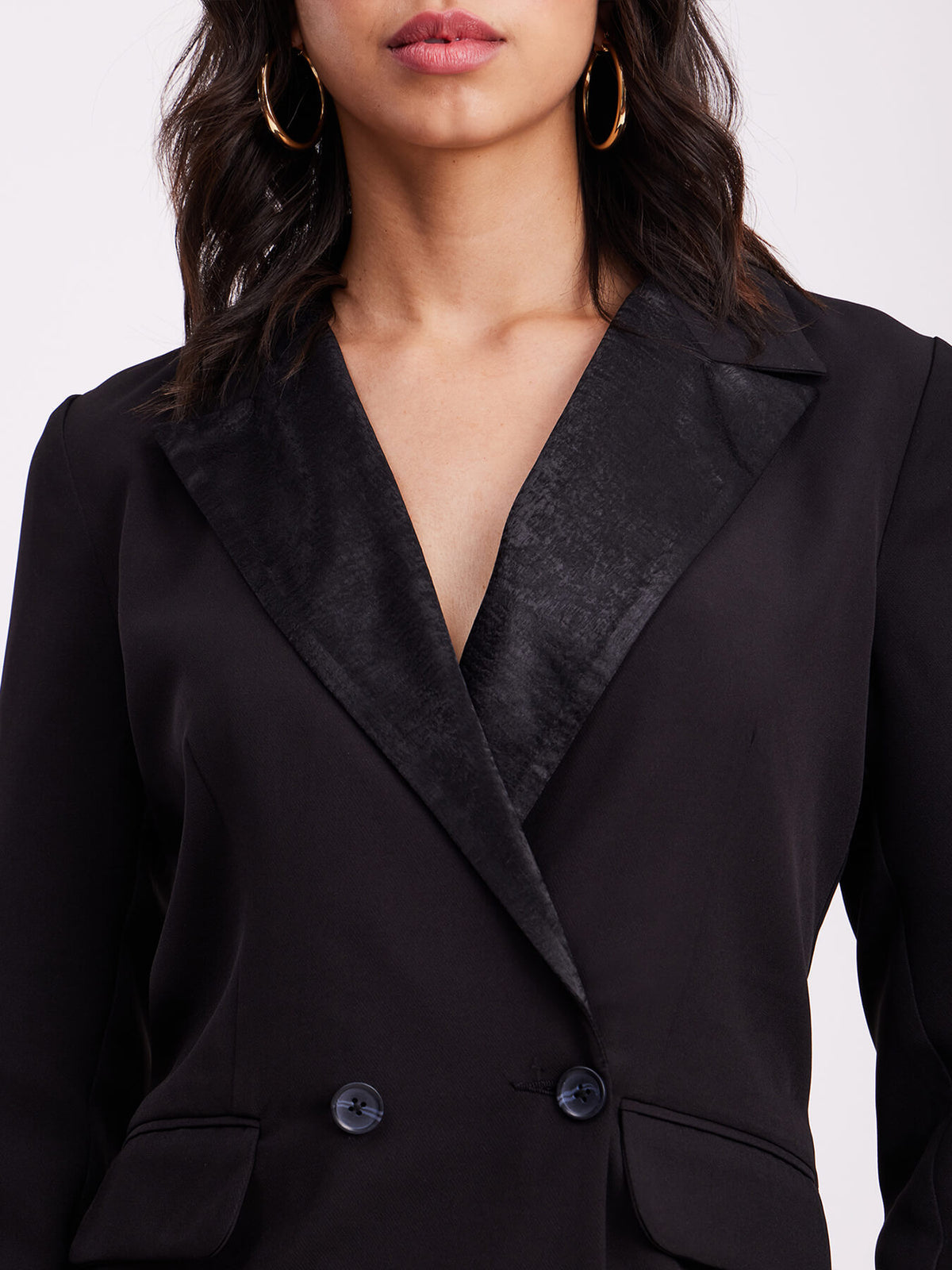 Satin Collar Blazer Dress - Black