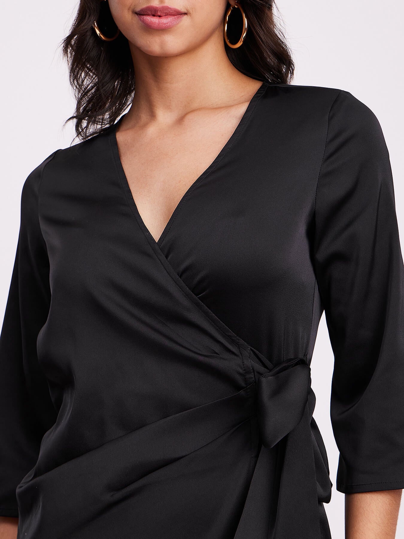 Satin Wrap Dress - Black