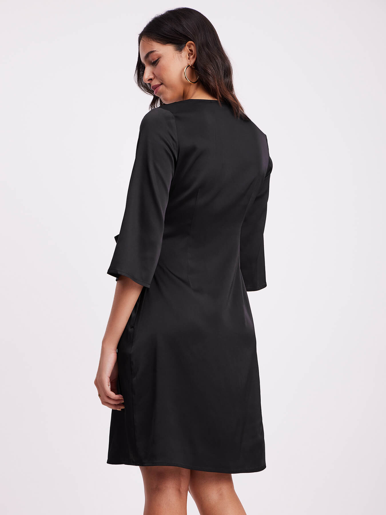 Satin Wrap Dress - Black
