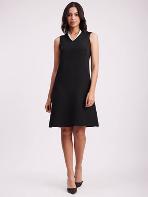 Colour Block A Line Dress - Black