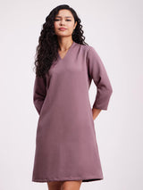 V Neck A Line Dress - Mauve