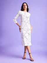 Geometric Print Shift Dress - White And Black