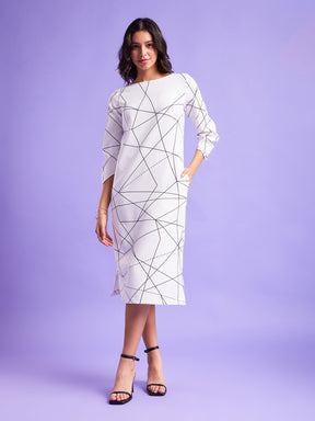 Geometric Print Shift Dress - White And Black