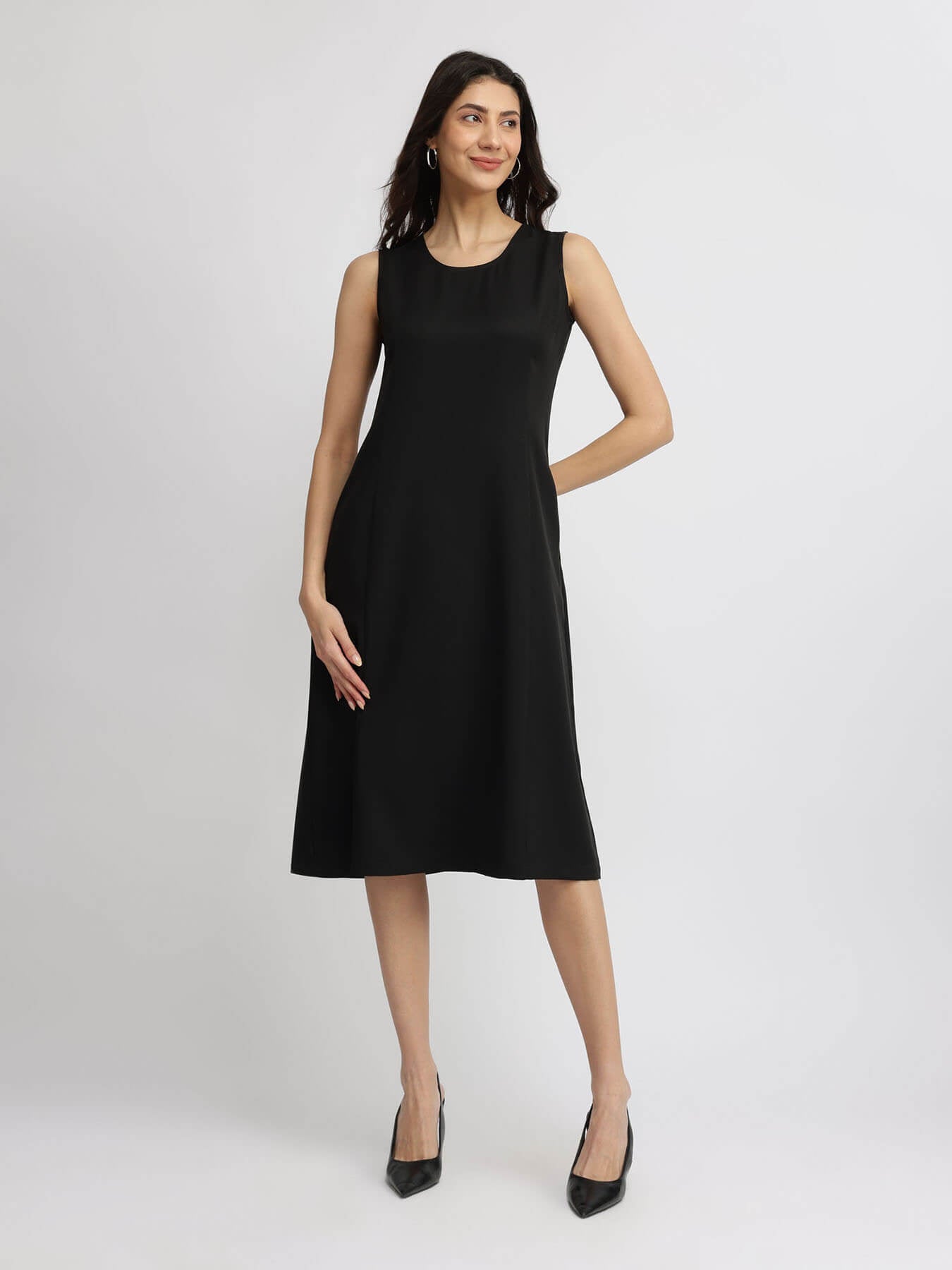 A-line Midi Dress - Black
