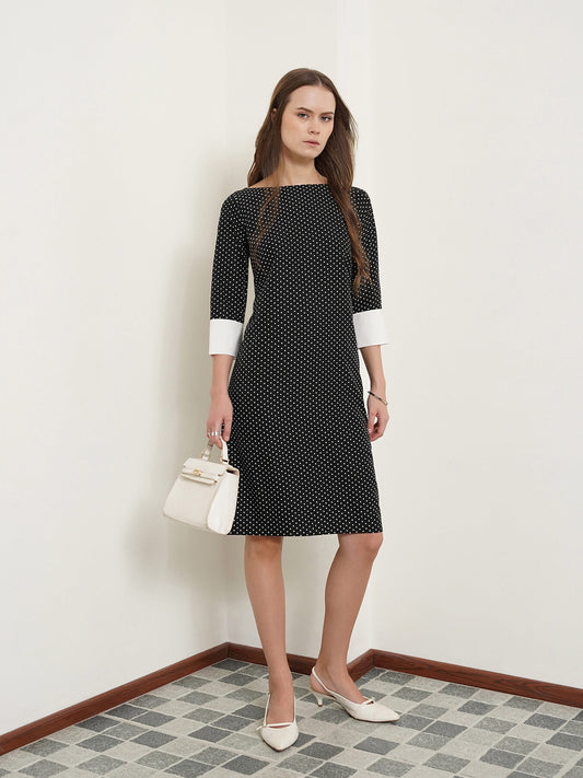 Colour Block Polka Dot Shift Dress - Black and White