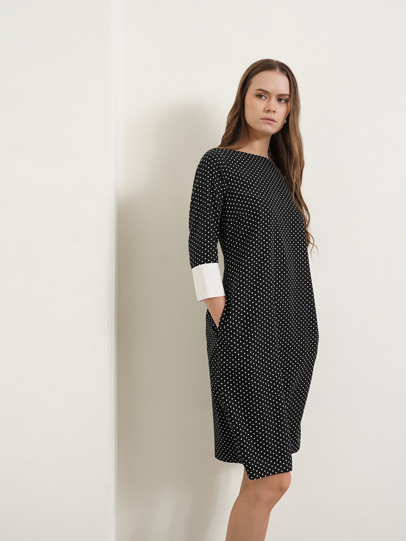 Colour Block Polka Dot Shift Dress - Black and White
