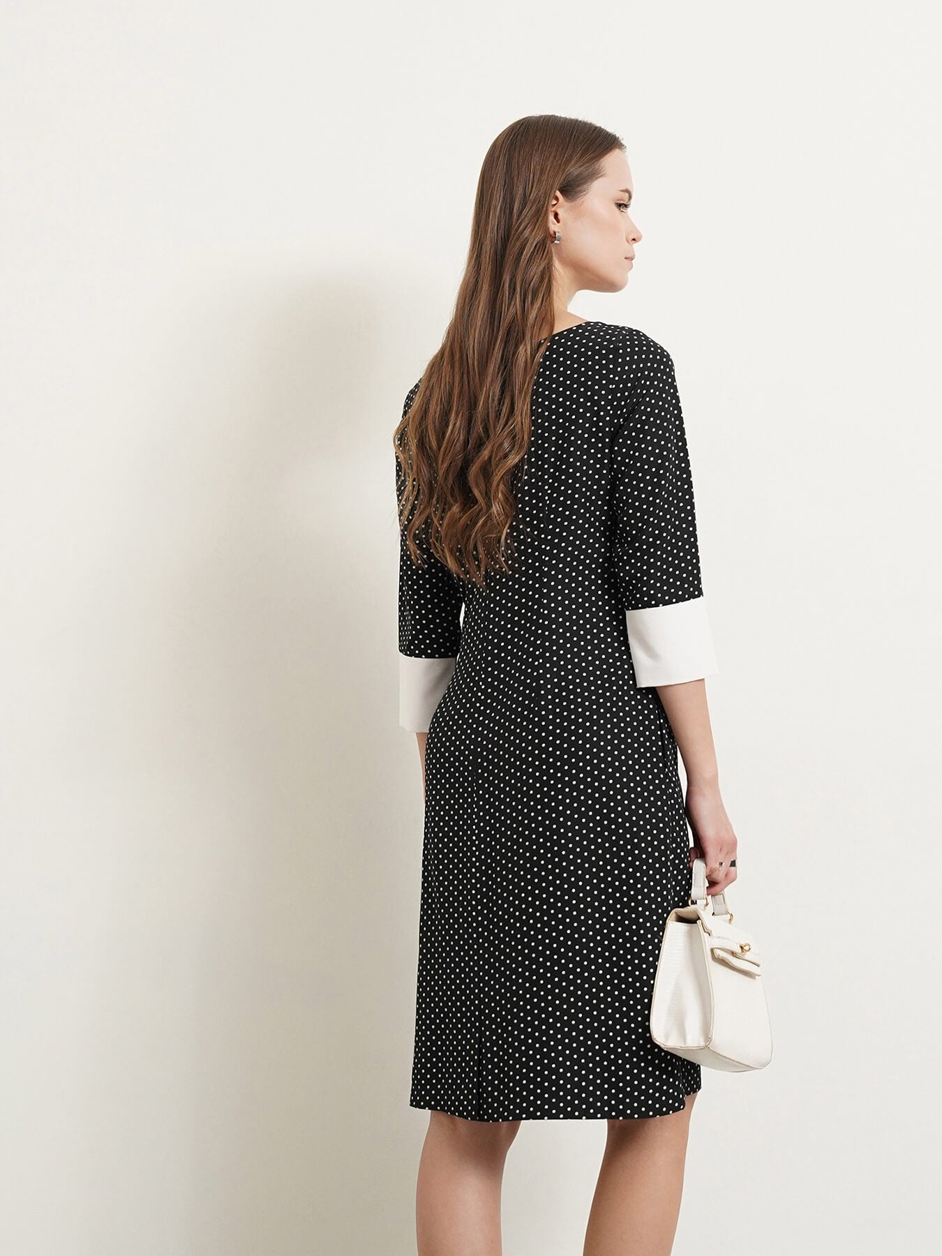 Colour Block Polka Dot Shift Dress - Black and White