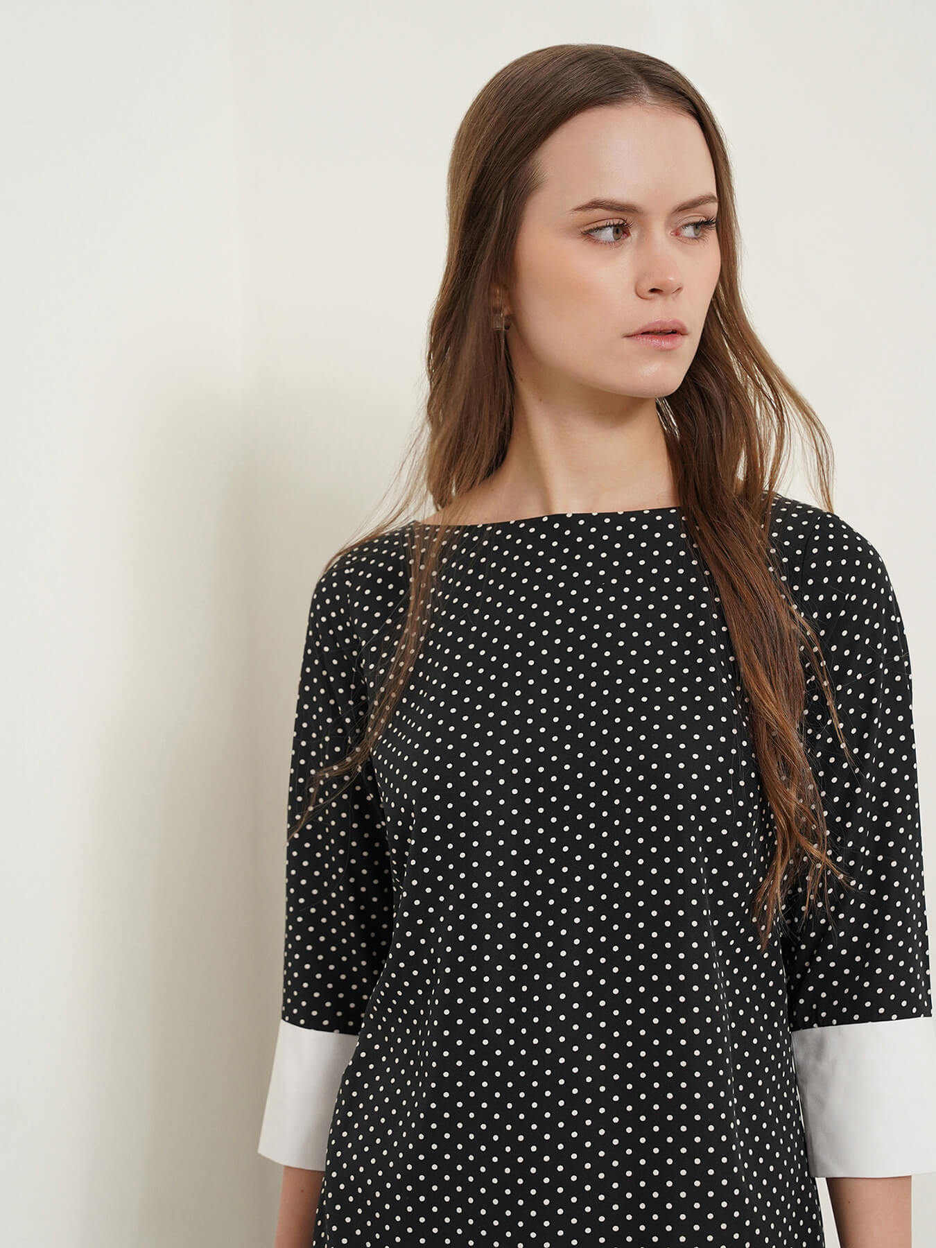 Colour Block Polka Dot Shift Dress - Black and White