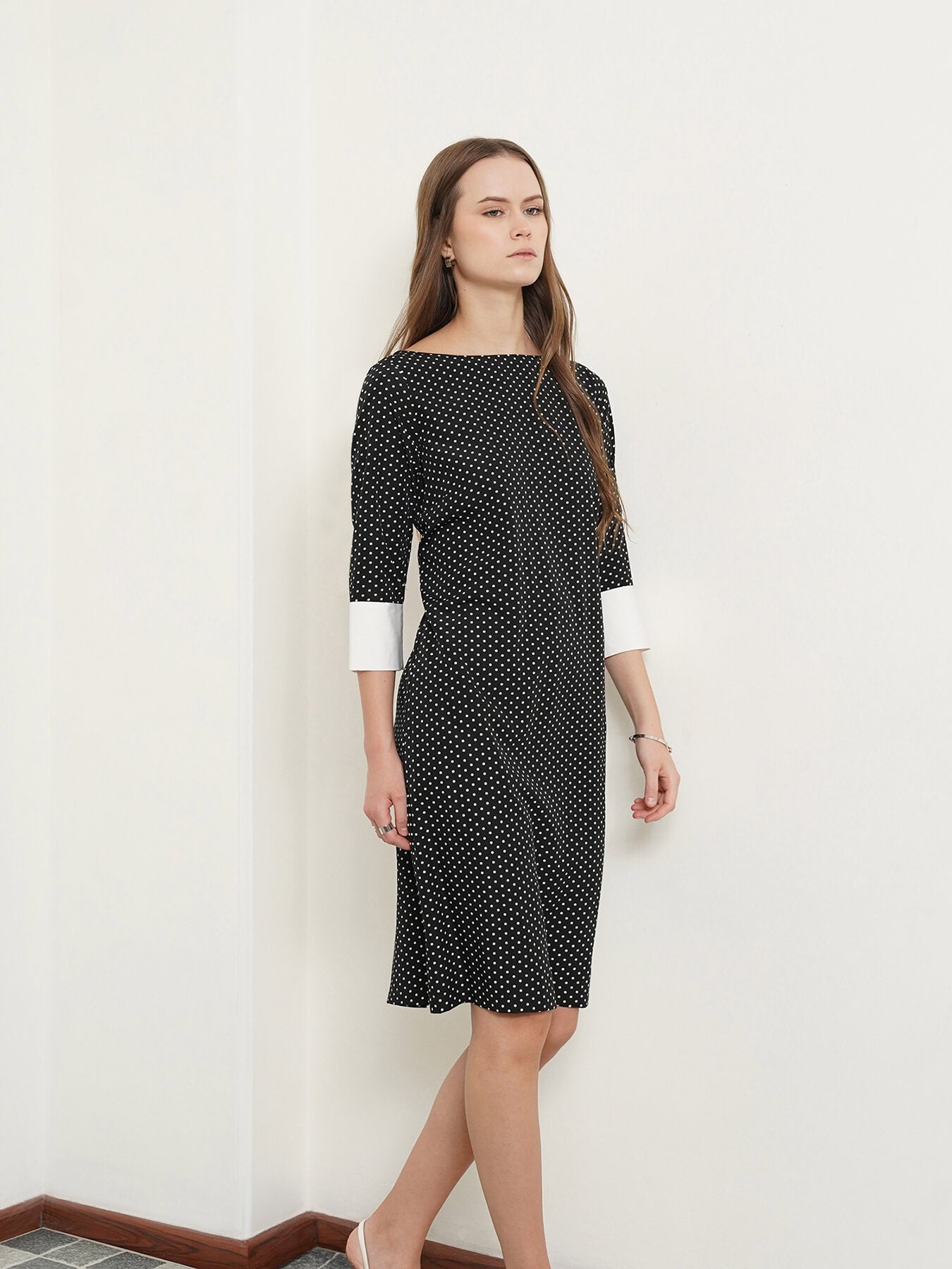 Colour Block Polka Dot Shift Dress - Black and White