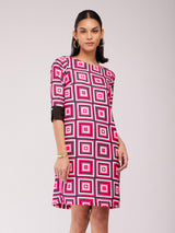 Round Neck Shift Dress - Fuchsia